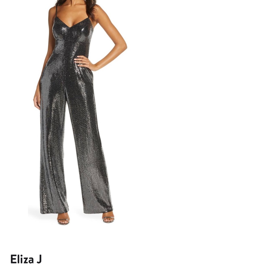 NEVER WORN Eliza J sparkle v-neck sleeveless jumpsuit size 12 - Picture 5 of 8